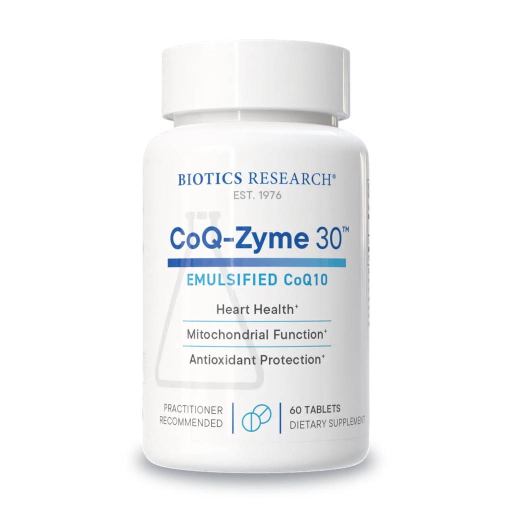 Biotica Onderzoek CoQZyme 30 Milligram van geëmulgeerde co-enzym Q10 CoQ10, Supplies Superoxide dismutase en catalase, twee belangrijke antioxidanten 60 Tabs