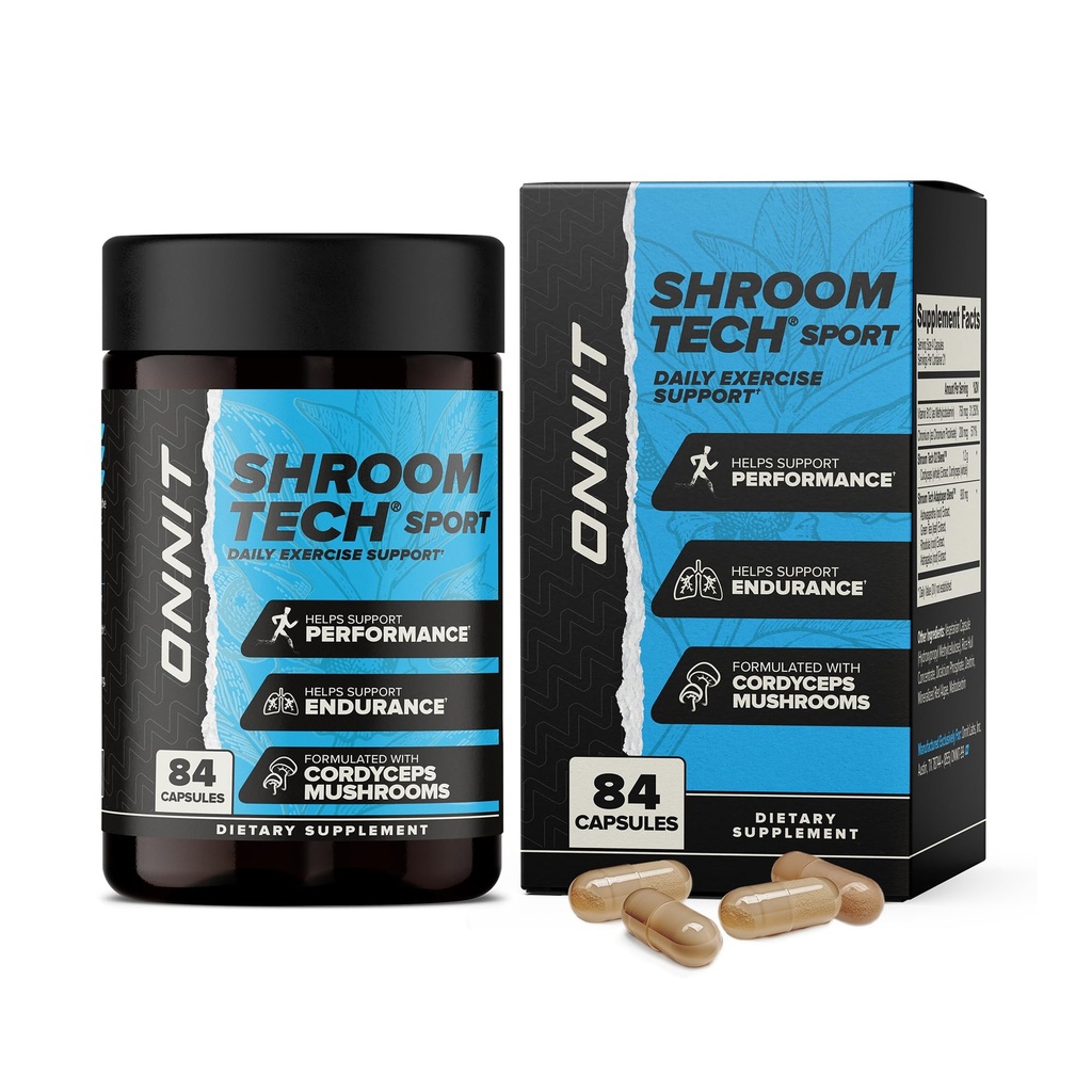 ONNIT Shroom Tech Sport Daily Exercise Support Capsules, Pre Workout Supplement with Cordyceps Mushrooms, Dietary Supplement for Daily Energy Support, 84 Count