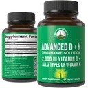 Performance de pointe Vitamine D 2000 UI avec tous les 3 types de vitamine K Vitamine D3 et vitamine K2, K1, MK-7 (MK7), MK4 Suppléments. 60 petites pilules végétales faciles à avaler (2000 UI)