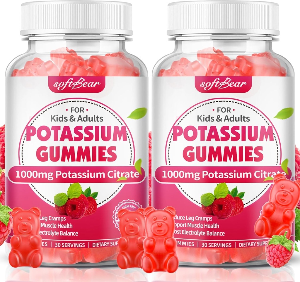 softbear Kalium citraat 1000mg Gummies Hoge absorptie Kalium Gummies voor spierondersteuning & Electrolyte Balance 