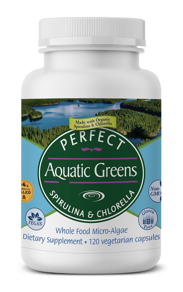 Suppléments parfaits – Perfect Aquatic Greens – 120 capsules végétales – Supplément de spiruline biologique et chlorella – Superaliments nutritifs