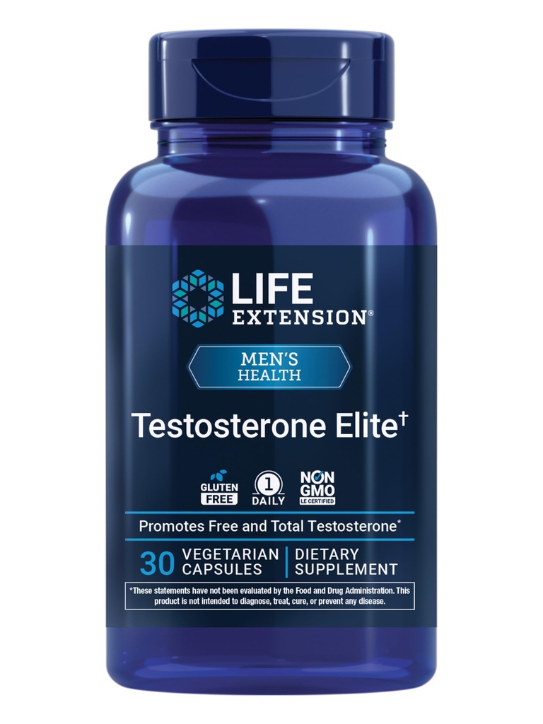 Extension de vie Testostérone Elite – Supplément de support de production de testostérone pour les hommes - avec extrait de graines de lutéolin, grenade et cacao – sans gluten, non OGM, végétarien – 30 capsules