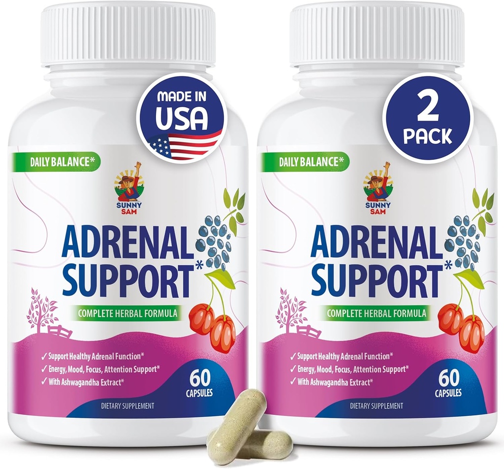 SUNNY SAM Adrenal Cortex Support Supplementen voor Cortisol Management - Ondersteunt Cortisol, Energieniveaus en spanningsverordening