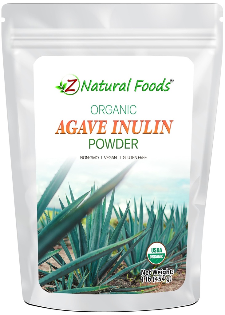 Z Natural Foods Biologische Agave Inulin Powder, Natural Fiber Supplement, Prebiotic Superfood Powder for Drinks, Smoothies, and Recepten, Raw, Non-GMO, Vegan, Gluten-Free, Kosher, 1 lb