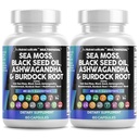 Nettoyant Nutraceutiques Huile de graines noires de mousse de mer Ashwagandha Turmeric Bladderwrack Burdock & Vitamine C Vitamine D3 avec Elderberry Manuka Dandelion Jaune Dock Iodine Chlorophyll ACV - 2Pack