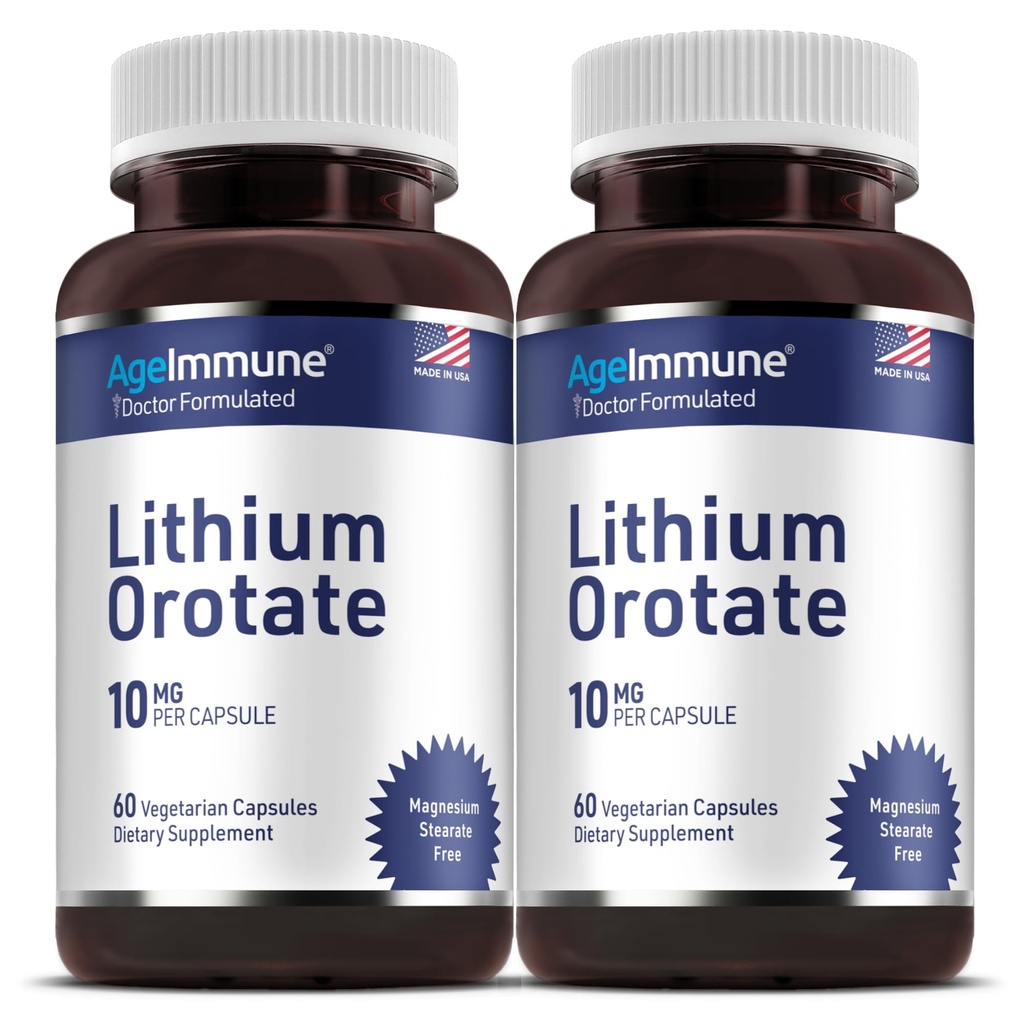 Supplément d'orotate de lithium 10mg, 60 Capsules végétariennes. Soutient la mémoire et le bien-être émotionnel. Suppléments sans stéarate de magnésium. (2)
