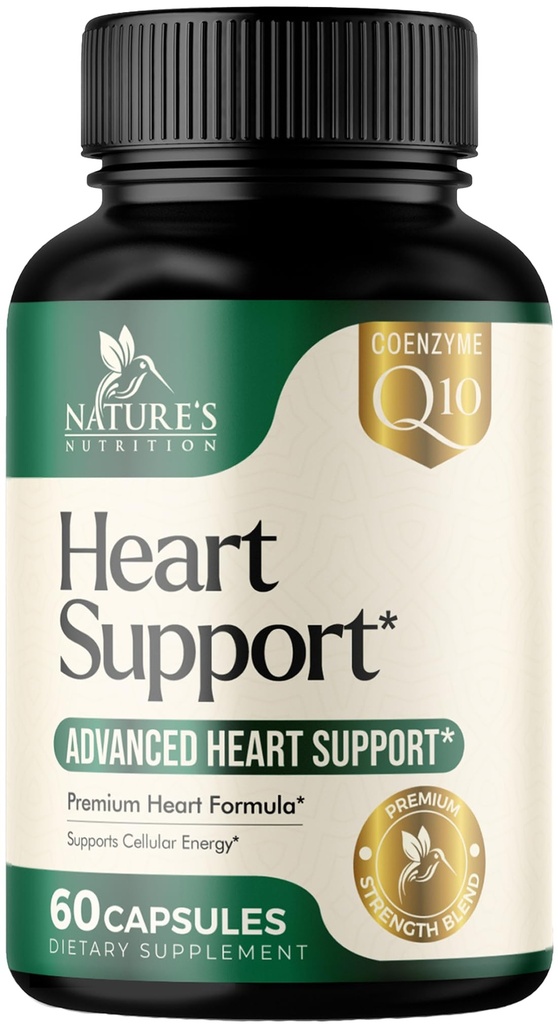Hartsupplementen voor mannen en vrouwen 1650mg - Antioxidanten voor hartgezondheidsondersteuning met CoQ10, Hawthorn, Plant Sterol en meer vitaminen ter ondersteuning van stikstofoxide en energieproductie, niet-GMO - 60 capsules