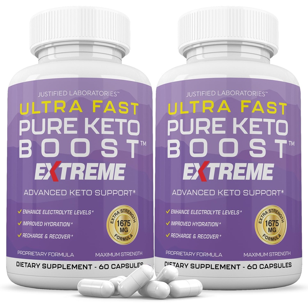 (2 Pack) Ultra Fast Pure Keto Boost Extreme Keto Pillen 1675MG Nieuwe en verbeterde formule bevat Apple Cider Vinegar Extra Virgin Olive Oil Powder Green Tea Leaf 120 Capsules