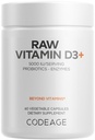 Codering Raw Vitamin D3+ High Potency 5000 IE Supplement van Saccharomyces Cerevisiae - Raw Vitamin, Probiotica, Digestieve Enzymen, Fruit & Greens - 2-maands levering - 60 capsules