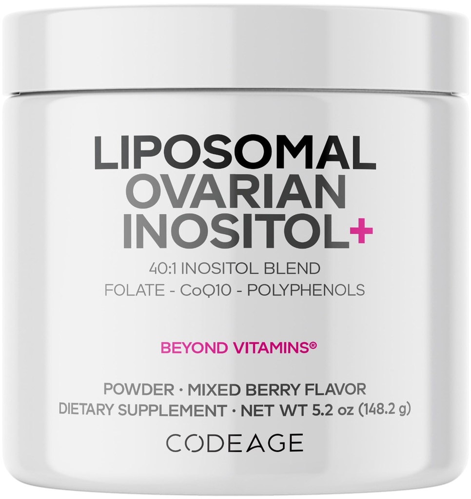 Codeage Liposomal Ovarian Inositol Powder - Myo-Inositol & D-Chiro-Inositol 40:1 Blend, Folate 5-MTHF, CoQ10, Granaatappel en wilde bosbessen - 2-maandvoorraad - gemengde Bessensmaak - Non-GMO, 60 porties