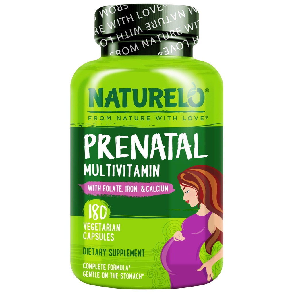 NATURELO Prenatale multivitamine met zacht gecheleerd ijzer, methylfolaat, plantaardige Calcium & Choline - Veganistisch, vegetarisch - non-GMO - glutenvrij - 180 capsules - 2 maanden levering