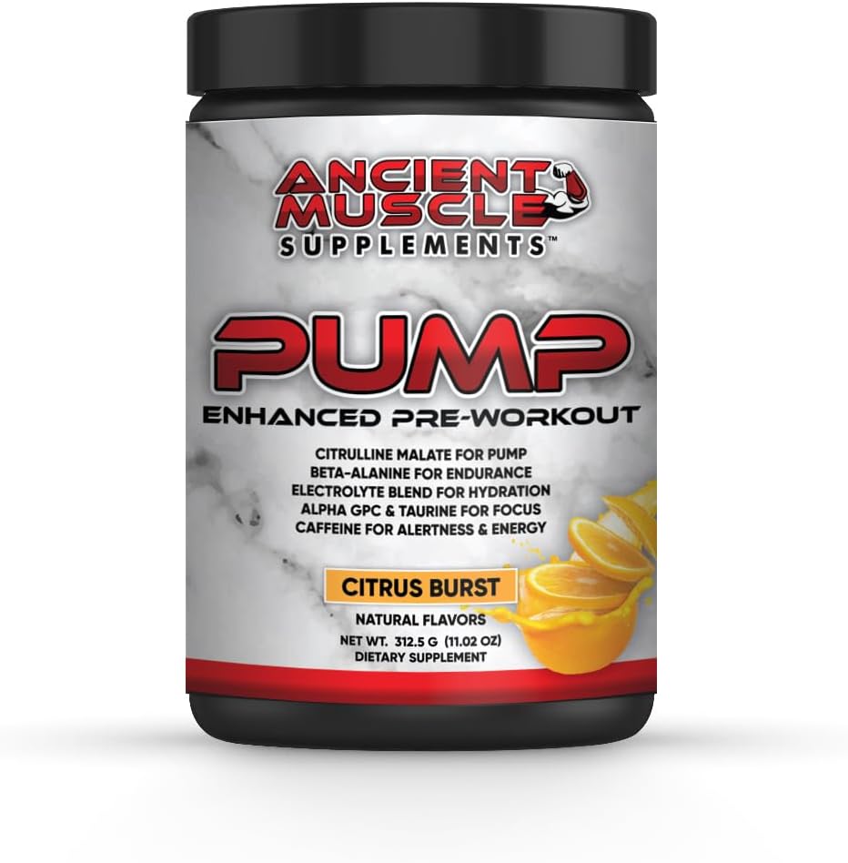Pomp pre workout supplement met Citrulline Malate, Beta Alanine, Alpha GPC - Enhanced Pump Supplement verbetert energie, focus en absorptie - Citrus Burst Proteïne Poeder