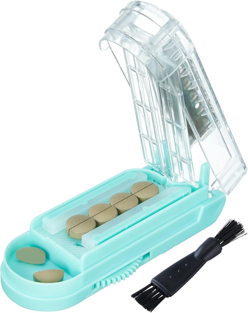 Cutter à la pilule pour les pilules multiples à la fois, Splitter à la pilule pour les petites et petites pilules, Cutter à la pilule pour les petites ou grandes pilules, Splitter à la pilule avec lame cachée en acier inoxydable Sharp (Blue+Clear)
