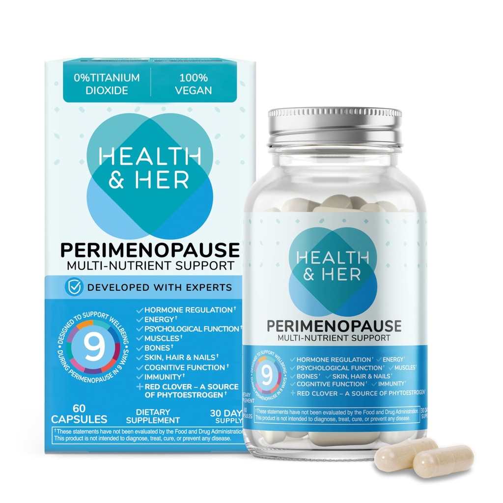 Supplément pour la santé et sa périménopause pour les femmes – Le Royaume-Uni Supplément pour la périménopause no 1 - Soutien de bien-être multinutrient pour le stade précoce de la ménopause, végétalien, sans gluten, non OGM (60 ct - 1 mois)