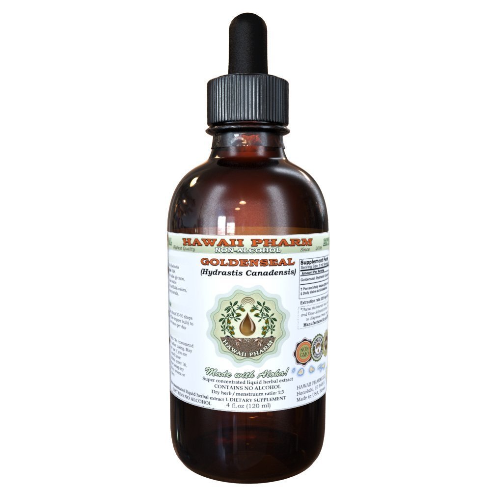 Goldenseal Alcoholvrije Liquid Extract, Biologische Goudseal (Hydrastis Canadensis) Gedroogde Blad Glycerite Hawaii Pharm Natural Kruidensupplement 2 oz