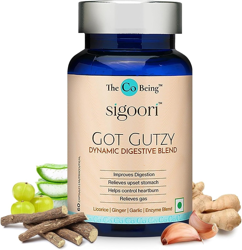 Gut Health Supplementen voor mannen en vrouwen, Got Gutzy, Bevat Kurkuma, Ginger, Licorice, Aloë Vera en spijsverteringsenzymen, voor de spijsvertering gezondheid, zuurheid, constipatie, misselijkheid, 60 capsules.