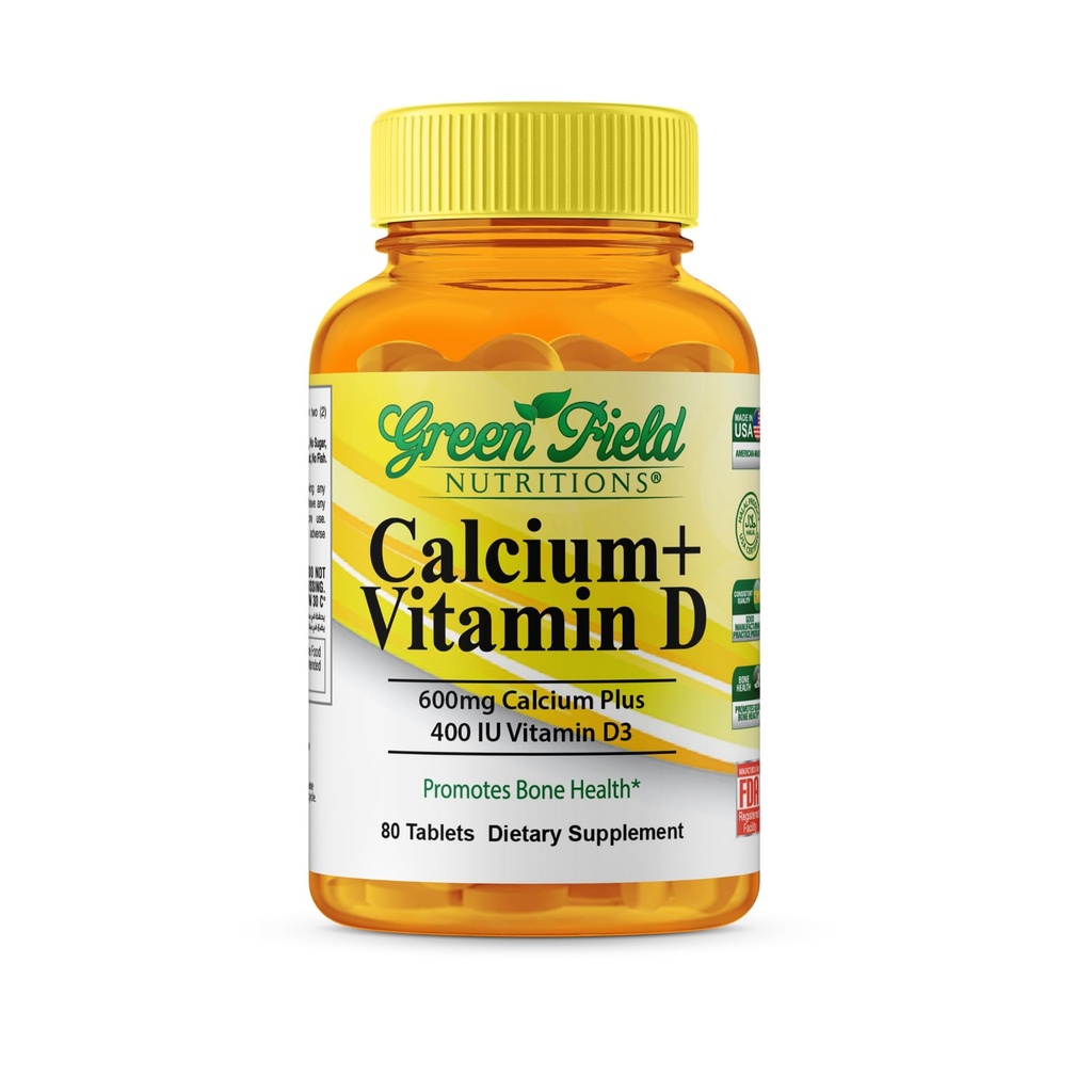 Greenfield Nutritions Halal Calcium Tablets with Vitamin D3 - Halal Calcium 600mg with Vitamin D3 400IE - 90 Halal Vitaminen Calcium Tablets for Women and Men, Supports Bone Teeth and Immune Health
