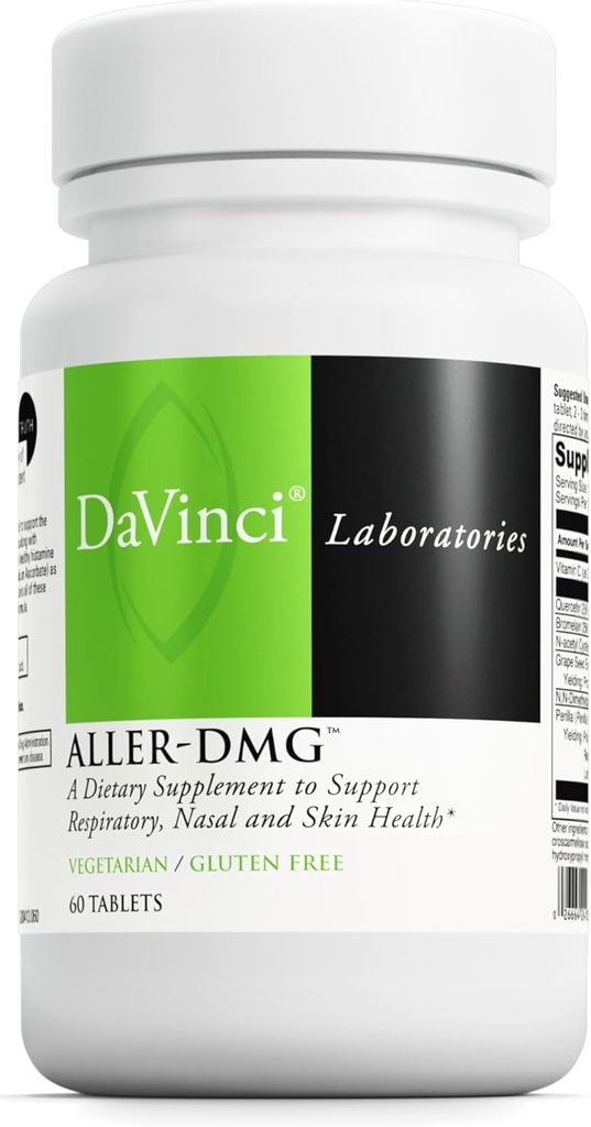 DAVINCI Labs Aller-DMG - Dieetsupplement ter ondersteuning van de ademhaling, nasale en huidgezondheid - met vitamine C, quercetine en meer - Glutenvrije - tabletten