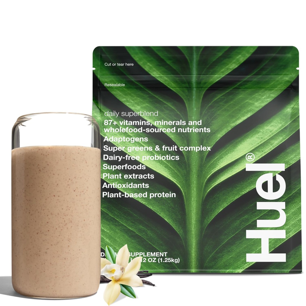 Huel Daily Superblend Vanilla Powder (en poudre) 25g Protéines végétales Super Greens Powder (en poudre) 87 Vitamines, minéraux et ingrédients d'origine alimentaire complète (19 portions)
