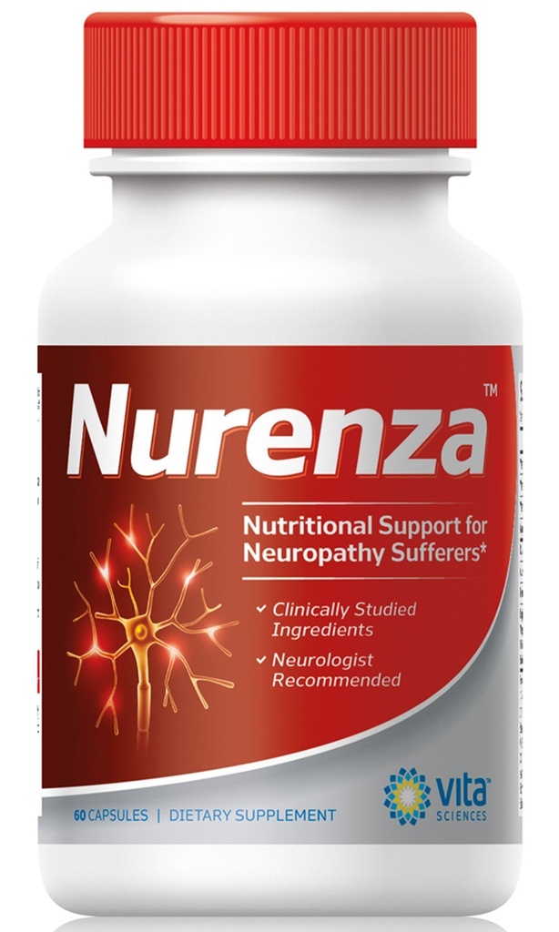 Vita Sciences Nurenza Neuropathy Relief Supplement 40x Strength Natural R-ALA Form for Nerve Health, Fast Repair w/Vitamines, Antioxydants Revitalisant Pieds, Mains, Jambes et orteils. 60 Ct.