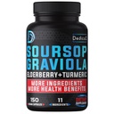 11in1 Graviola Soursop Capsules gedurende 5 maanden Supply with Soursop Fruit, Vlierbes, Kurkuma, Gember, Melkdistel, Cranberry & More - Mood, Immune & Body Health - 150 Vegan Capsules