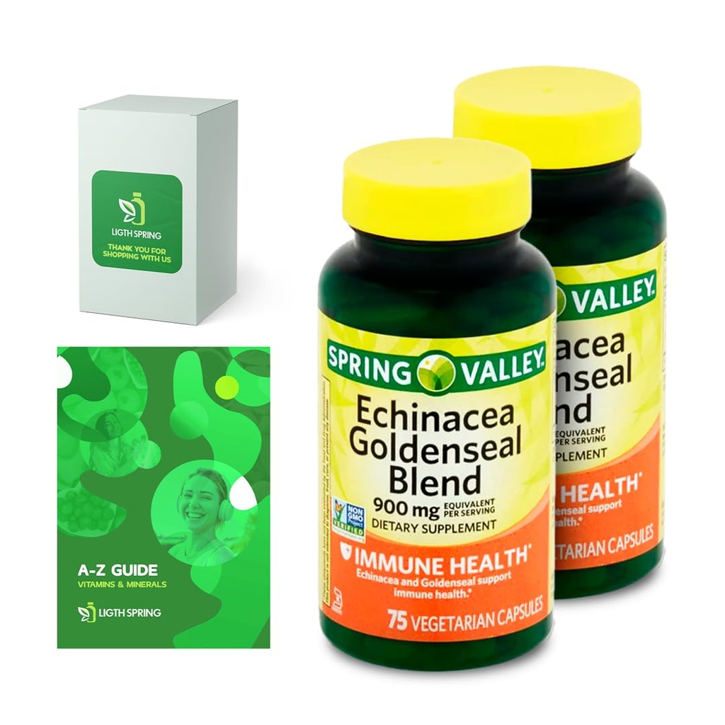 Echinacea Goldenseal Blend Dieetsupplement, 900 mg, 75 Ct Bundel met exclusieve vitamines en mineralen A tot Z - Beter Ligth&Spring Guide@ (3 items)