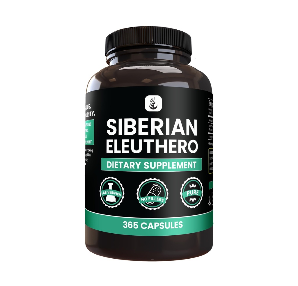 PURE ORIGINEEL INGREDIËNTEN Siberische Eleuthero, altijd zuiver, geen additieven of fillers, lab geverifieerd (365 Tellen (verpakking 1))
