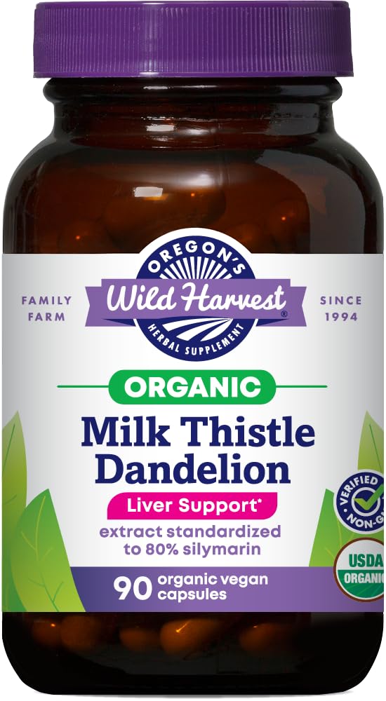 La récolte sauvage de l'Oregon Certified Organic Thistle Dandelion Capsules de soutien du foie Extrait normalisé à 80% Silymarin, 90 Compte