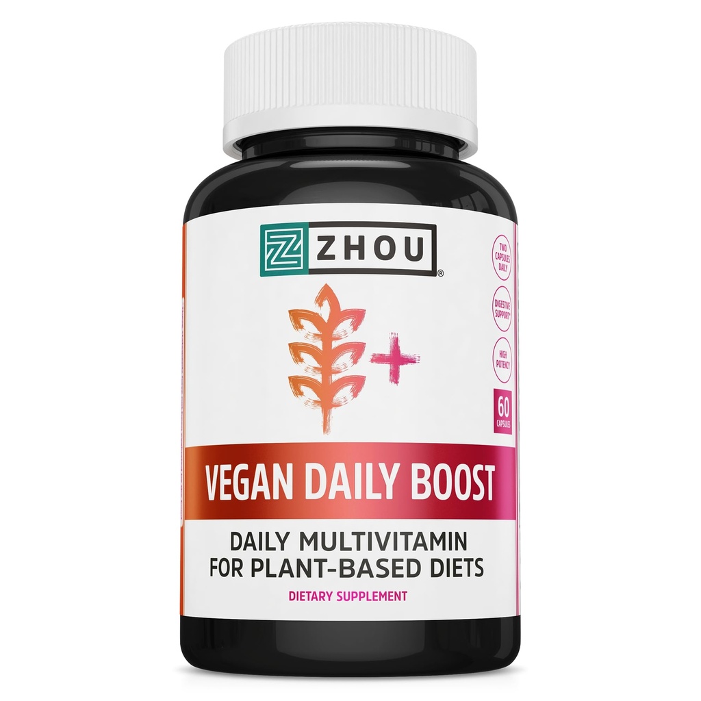 Multivitamine de Zhou Vegan pour les femmes et les hommes, supplément quotidien végétalien, multivitamine essentielle avec fer et zinc pour l'énergie, la vitalité, le soutien immunitaire et la santé du corps entier - 60 capsules de veg