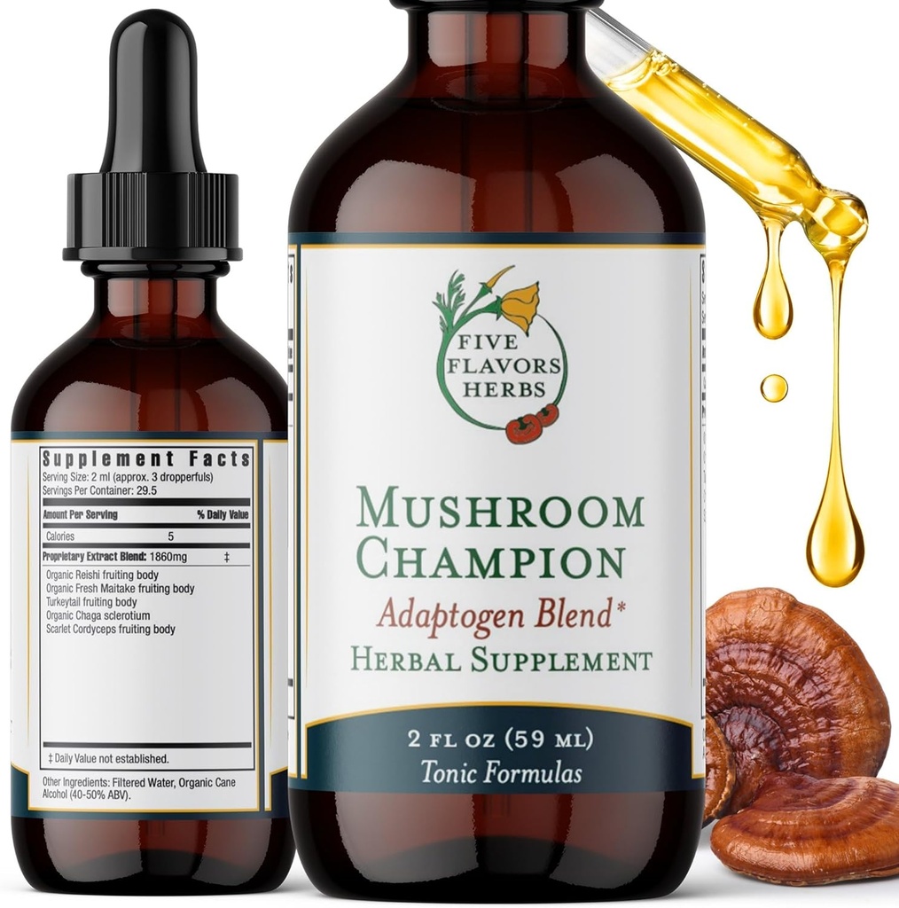 Paddestoel Kampioen Tinctuur - Metabole Ondersteuning, Immuun Ondersteuning, Adaptogen Blend, Tonic Formula, Reishi, Maitake, Herbal Supplement - 2 Fl Oz