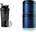 BlenderButtle Shaker Bottle met pil Organizer en opslag voor Protein Powder, ProStak System, 22 Ounce, Midnight Black & ProStak Twist n' Lock Storage Jars Uitbreiding 2-Pak met Pillenbak, All Black