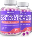 Suikervrije Gehydrolyseerde Collageen Gummies, Collageen Peptide Gummies for Women, Collageen Proteïne Type I,II,III,V,X met Biotine, Vitamine C, D, B12 voor Haarhuid Nagels
