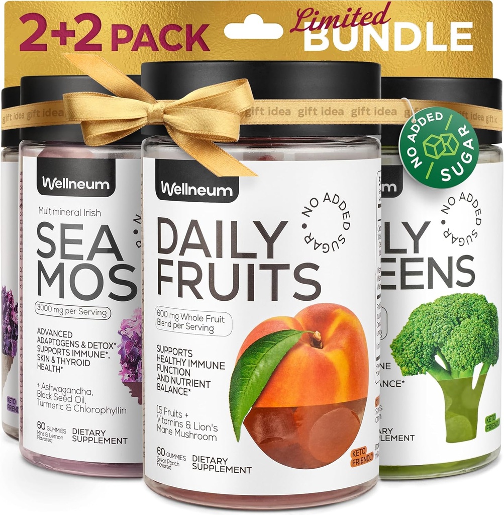 Super Fruit Super Greens and Sea Moss Gummies Bundle - Fruits Blend, Greens Blend, Irish Sea Moss, Bladderwrack - Detox, Nutrient Balance, Immunity Support, Thyriod Health - pour les hommes et les femmes