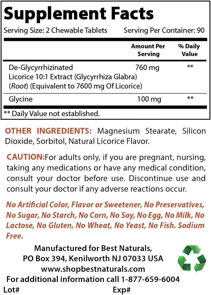 Best Naturals DGL Chewable 380 mg & L-Glutamine 500 mg