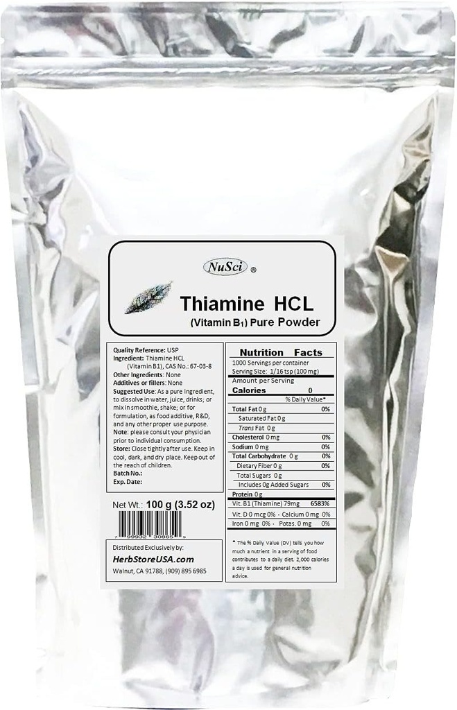 Thiamine HCL Vitamine B1 Zuivere Poeder Energie (100 Gram (3.52 oz))