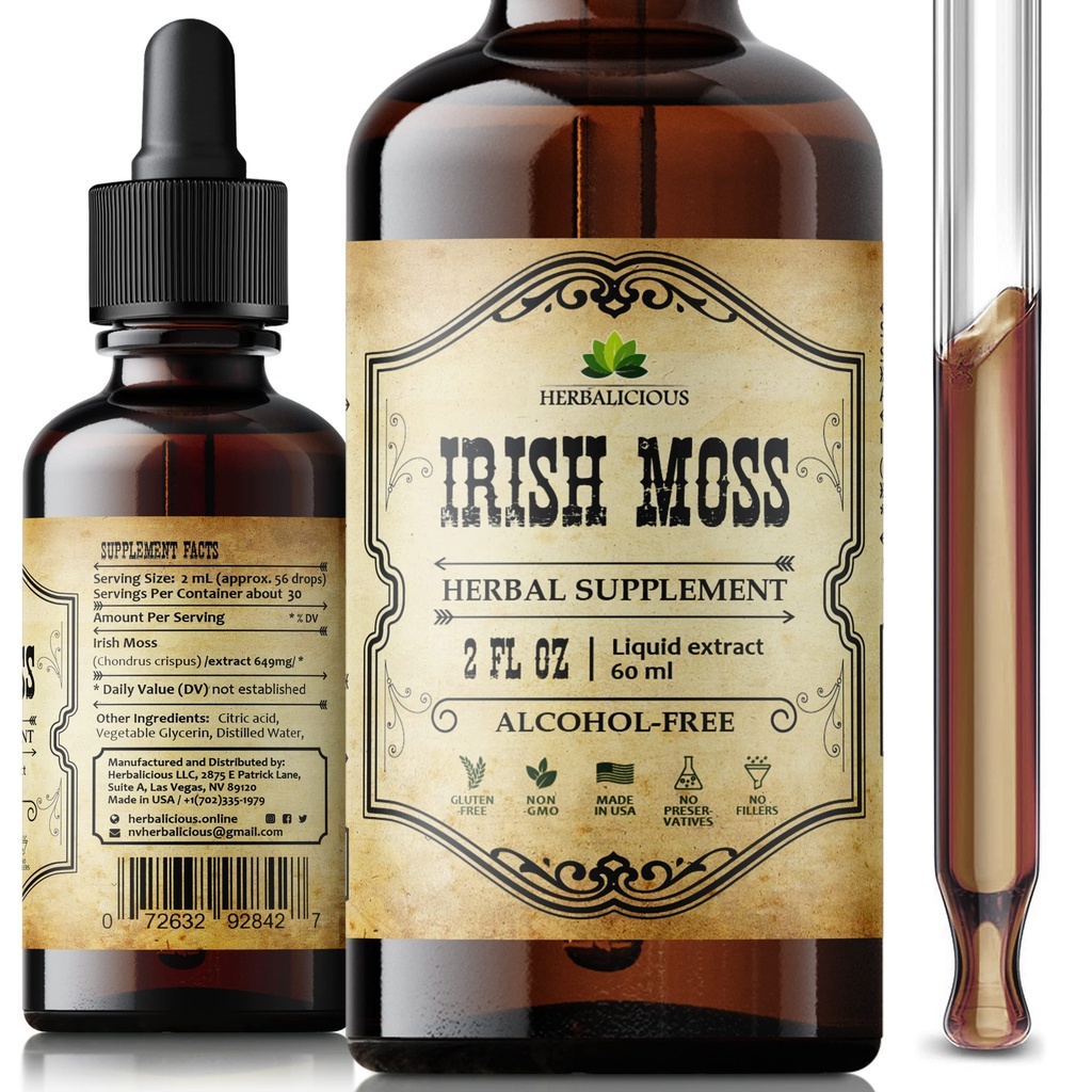 Irish Sea Moss Raw Organic Drops Natural Irish Sea Moss Extract for Thyroid Support, Digestion & Energy 