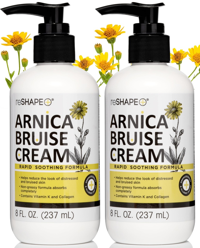 Reshape+ Arnica Bruise Relief Topical Cream For Bruising, Swelling, & Discoloration On Skin, Natural Skin Care Homeopathische Arnica Lotion W/Vitamine K, Horse Chestnut, & Collageen, 8 Fl Oz (2-Pack)