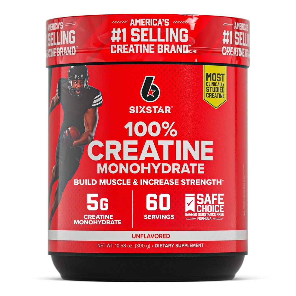 Six Star 100% Creatine Monohydraat Poeder - Unflavored Micronized Creatine Monohydraat Supplement voor workout prestaties, spieropbouw en sterkte - Creatine Powder for Women & Men - 60 Servers