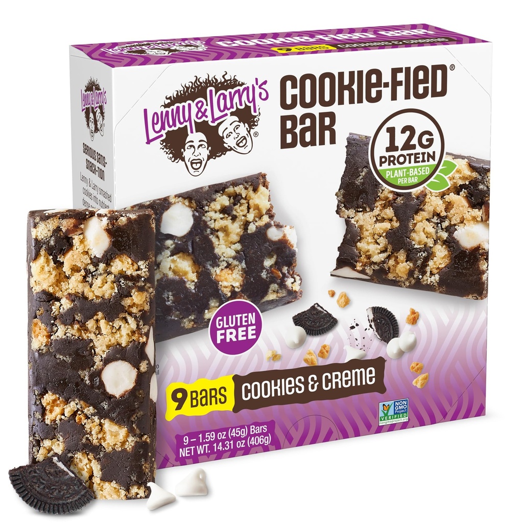 Cookies & Creme Vegan Protein Bars 9x45g Gezonde snacks met 12g plantaardige proteïne & 5g vezel Glutenvrije Power Bar, Keto Friendly, Non-GMO & Vegan
