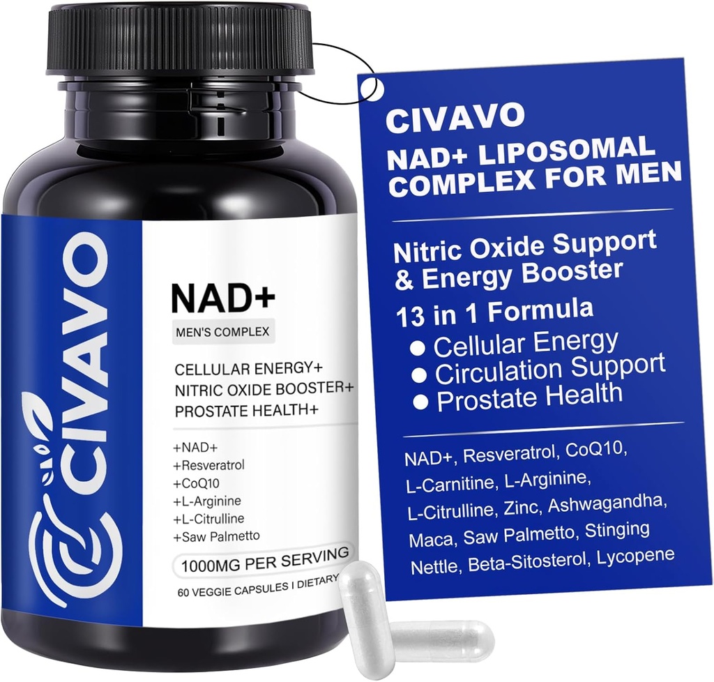 NAD+ Supplement voor Mannen 1000mg, NAD+ met Resveratrol, CoQ10, L-Citrulline & Maca Root 