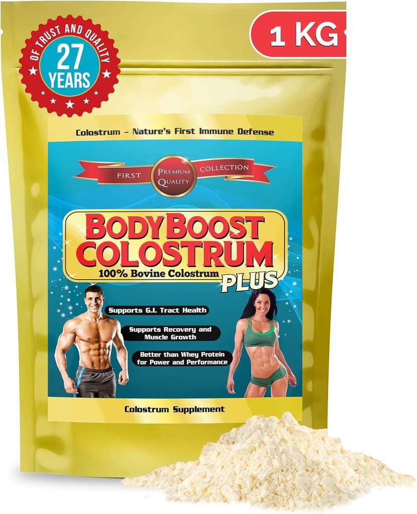 BodyBoost Colostrum Whole, 100% Bovine Colostrum Powder, Immune Booster Supplement with Immunoglobuline & Lactoferrin,Grass Fed Colostrum, Gut Health & Muscle Growth, Diverse inname, 1 kg, 35 oz