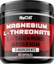 Magnésium L-Thréonate, L-Theanine, Supplément Apigenin - 60 Capsules - Avantages impressionnants pour la concentration, l'esprit confortable et la santé du cerveau - 10% Magnésium élémentaire