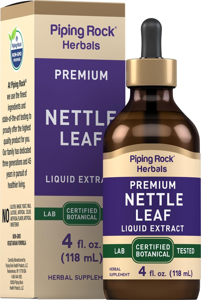 Extrait de Nettle Leaf de Rock Piping 4 Fl Oz de Premium Liquid, Teinture botanique certifiée à base de plantes, sans alcool Urtica Dioica de Végétarien, supplément sans gluten