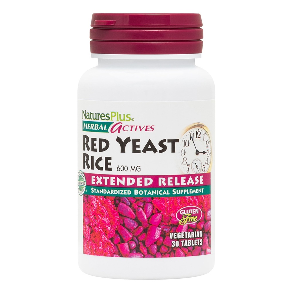 Natures Plus Herbal Actives Red Gist Rice, Extended Release - 600mg, 30 Vegan tabletten - Kruidensupplement - Vegetarisch, Glutenvrij - 30 porties