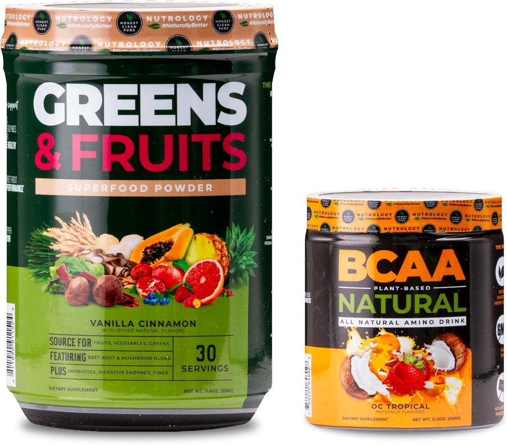 Nutrologie Groenen & Fruiten Poeder-Naturally Sourced Superfood, Vanille Cinnamon (30 porties) BCAA Natuurlijke, plantaardige BCAA poeder, Orange Coconut Smaak (30 porties)