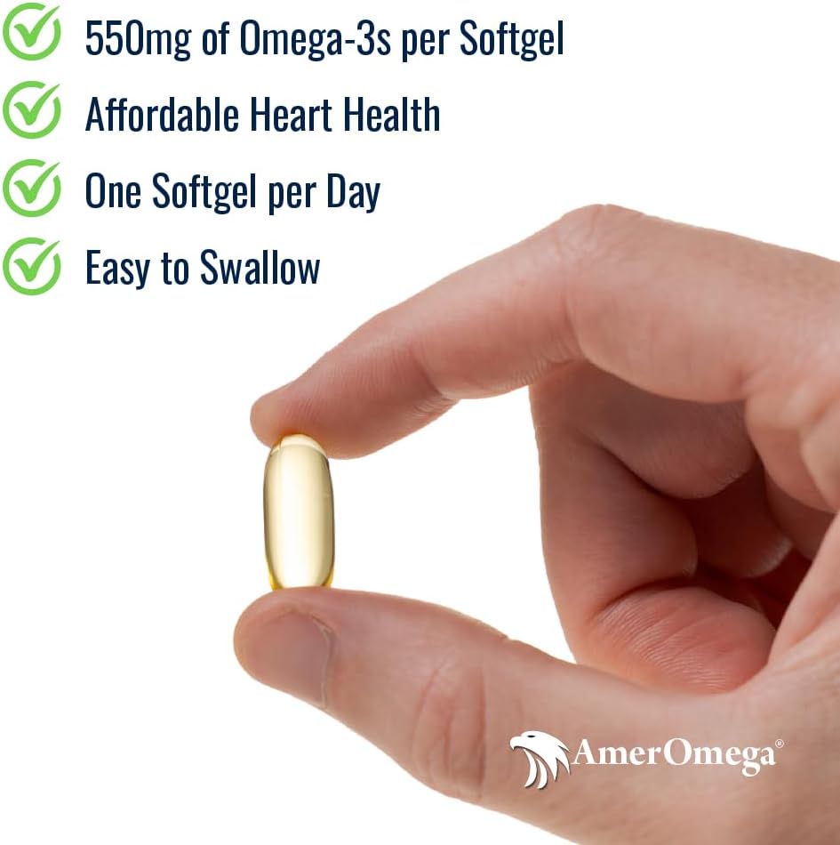 AmerOmega triglyceride Omega-3 Visolie voor hartgezondheidsondersteuning - Wild-Caught Alaska Walleye Pollock - Amerikaans-Zourced, American-Made - Non-GMO, Gluten-Free & Dairy-Free - 60 Softgels
