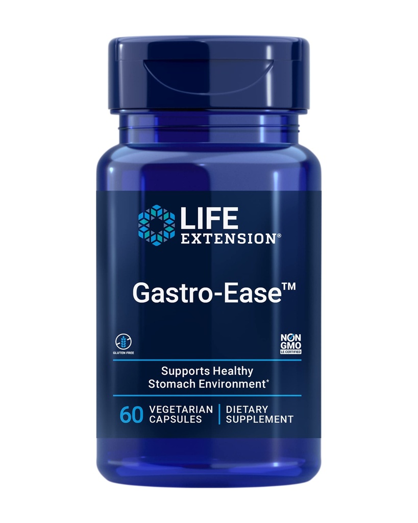 Life Extension Gastro-EaseTM, zinc L-carnosine, PylopassTM Lactobacillus reuteri probiotiques, Supplément de digestion, Gut Health, Confort de l'estomac, Sans gluten, Non-OGM, Végétarien, 60 Capsules