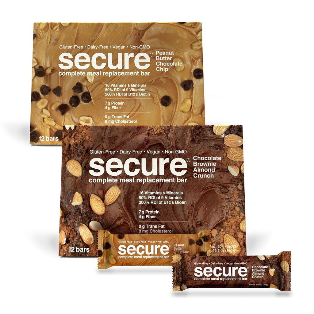 ANDREW LESSMAN Veilige Complete Meal Vervanging Bars - 7g Vegan Protein Bars. Inulin Fiber. Lage Calorie, Gluten en zuivel-vrij 24, Variety Pack: Chocolade Brownie en Pindakaas Chocolade Chip)
