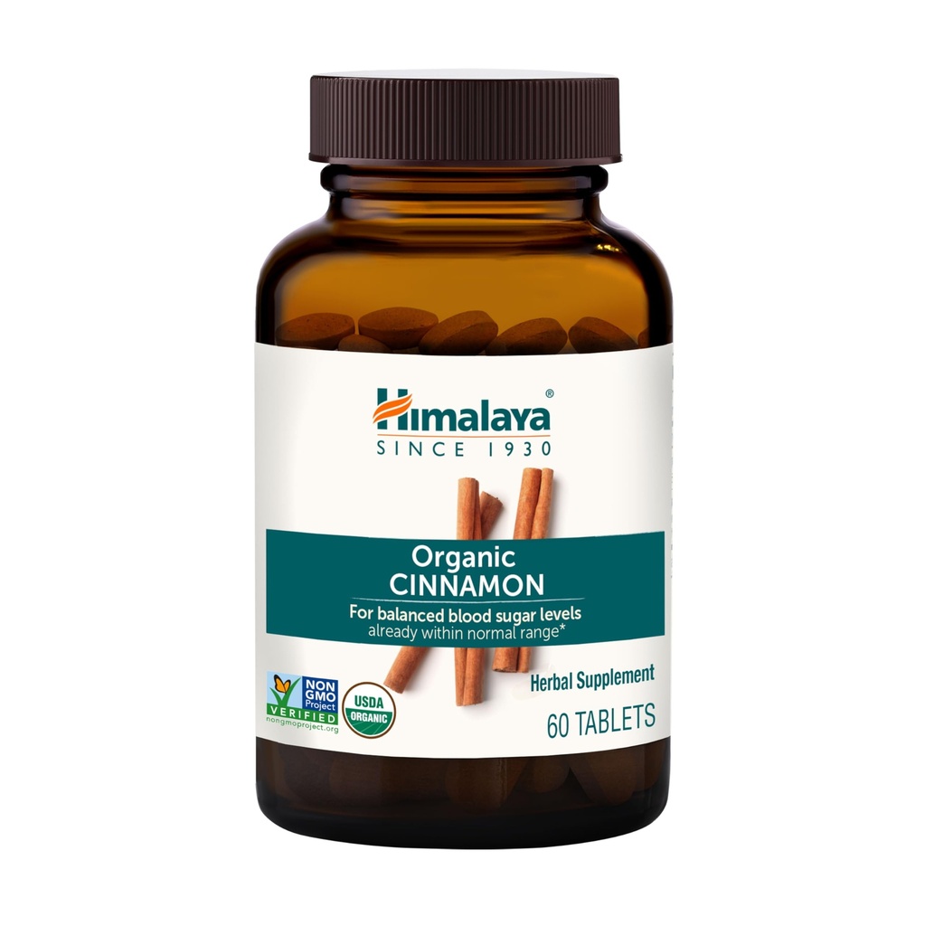Himalaya Biologische Kaneel, 30 dagen Levering - Plantaardige glucose Metabolisme Ondersteuning - USDA Biologische, Niet-GMO, Veganistisch, Glutenvrij, 1100 mg, 60 tabletten