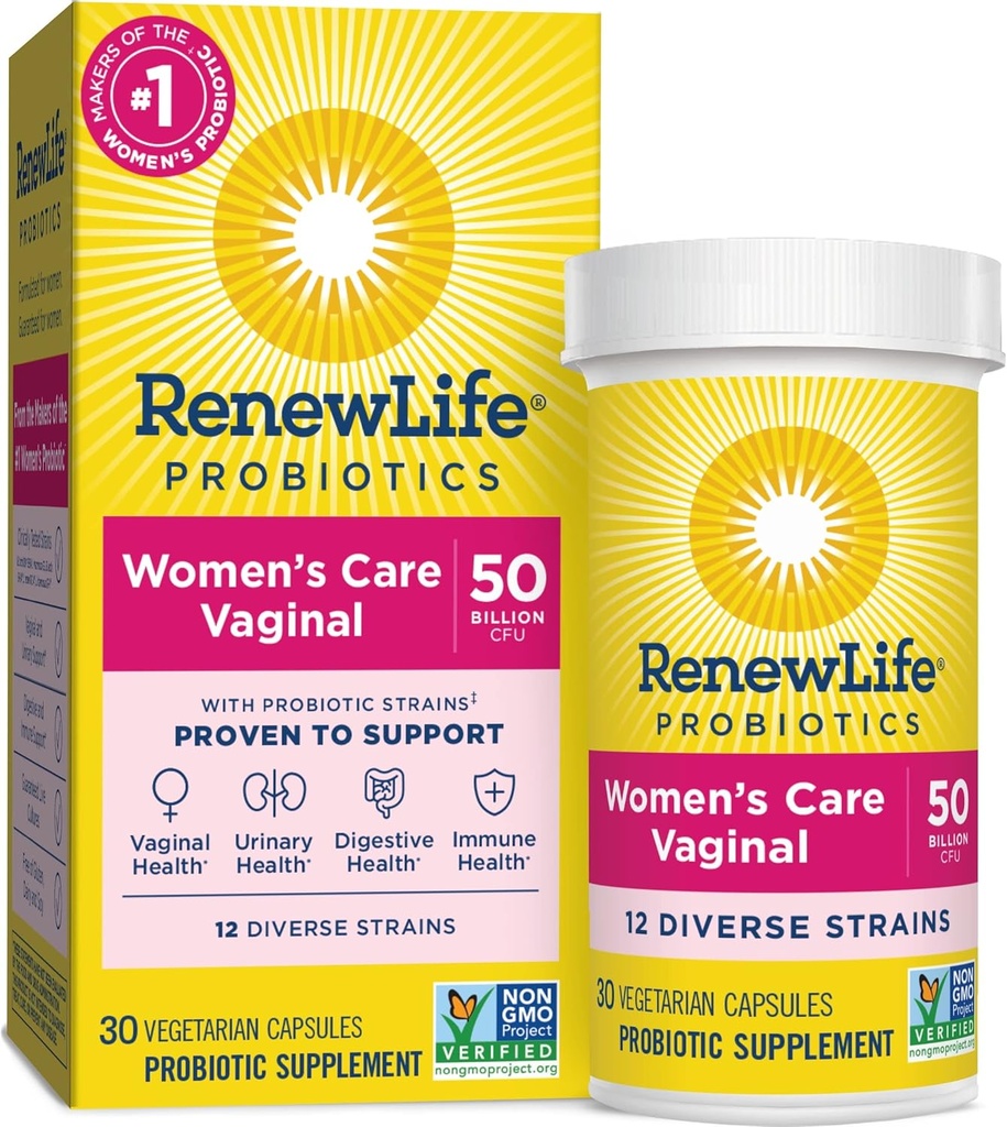 Renew Life Women's Probiotic Capsules, 50 Billion CFU Guaranteed, Supports pH Balance, Vaginal, Urinary, Digestive and Immune Health(2), L. Rhamnosus GG, Dairy, Soy and Gluten-Free, 30 Count
